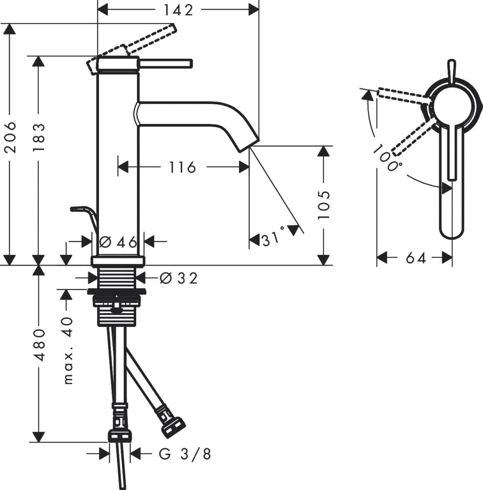 Змішувач для раковини Hansgrohe Tecturis S чорний матовий 73318670
