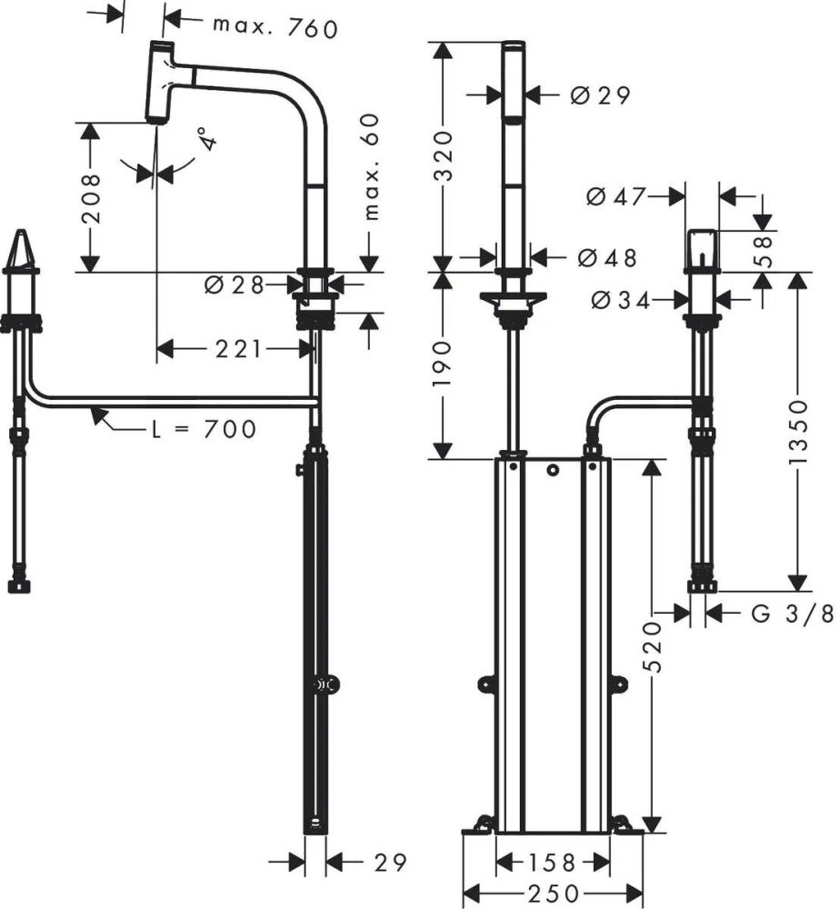 Смеситель для кухни Hansgrohe Metris Select M71 хром 73804800 с выдвижной лейкой
