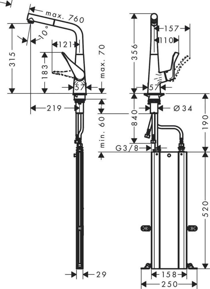 Смеситель для кухни Hansgrohe Metris M71 сталь 73812800