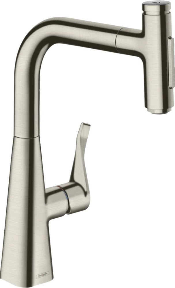 Змішувач для кухні Hansgrohe Metris Select M71 сталь 73817800 з висувною лійкою