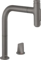 Змішувач для кухні Hansgrohe Metris чорний матовий хром 73818340 з висувною лійкою
