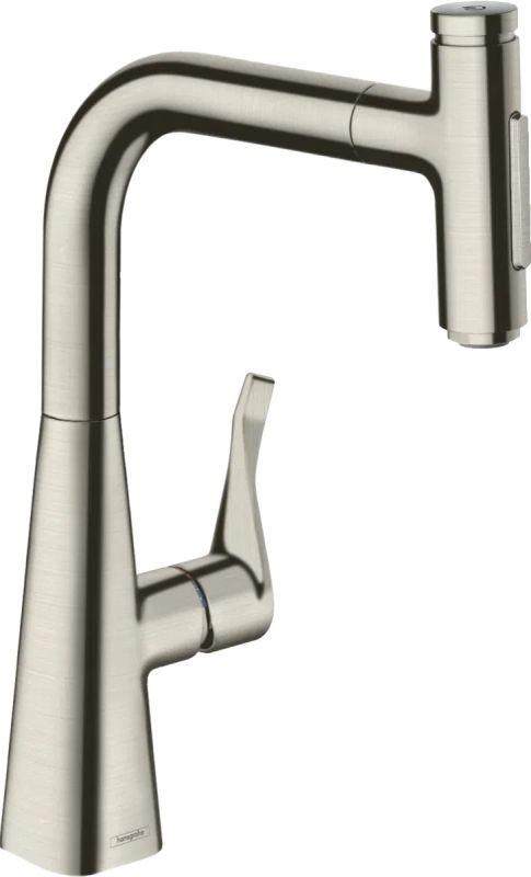 Змішувач для кухні Hansgrohe Metris Select M71 сталь 73822800 з висувною лійкою