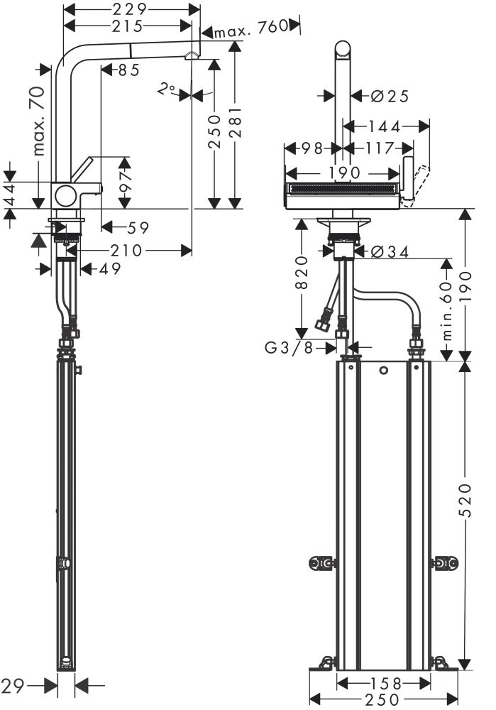 Змішувач для кухні Hansgrohe Aquno Select M81 чорний матовий 73830670 з висувною лійкою