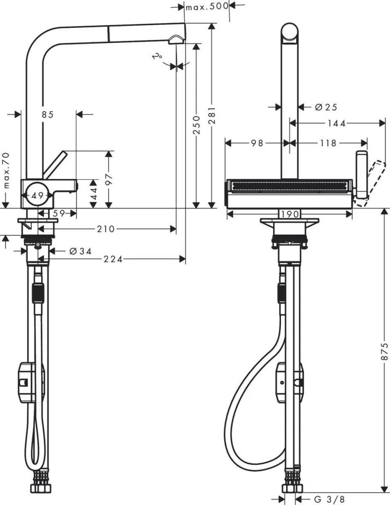 Змішувач для кухні Hansgrohe Aquno Select M81 хром 73836000 з висувною лійкою