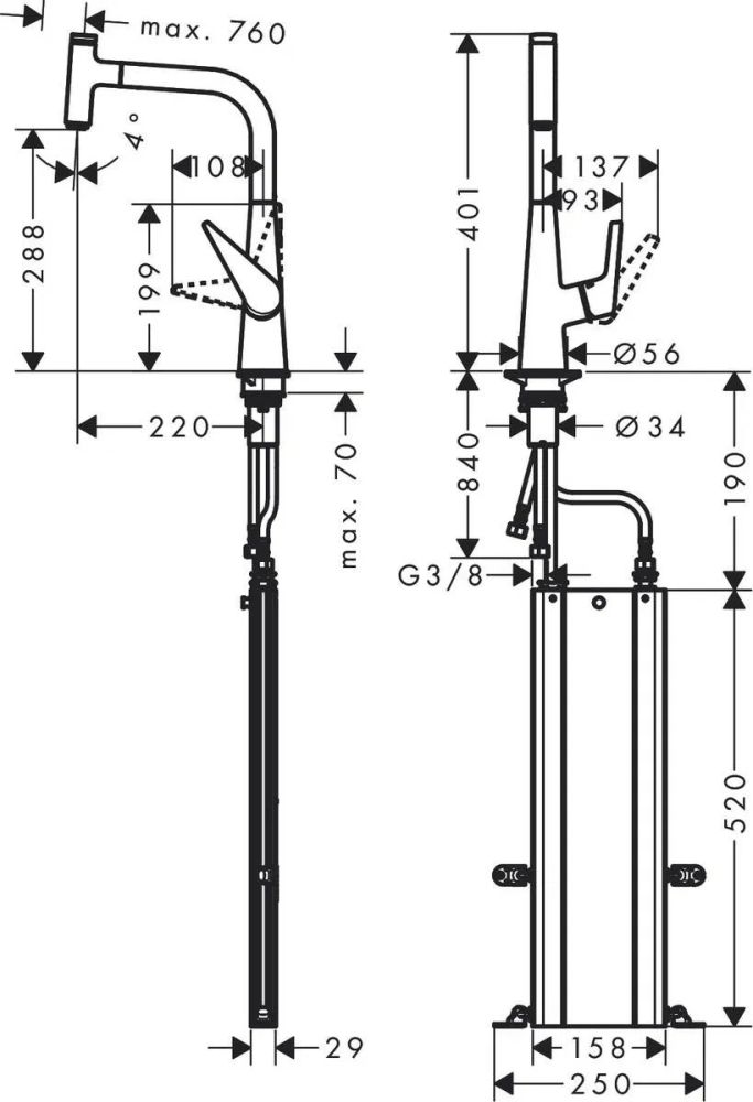 Змішувач для кухні Hansgrohe Talis Select M51 сталь 73853800 з висувною лійкою