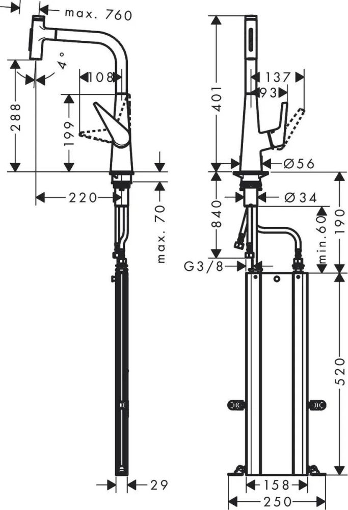 Смеситель для кухни Hansgrohe Talis Select M51 сталь 73867800 с выдвижной лейкой