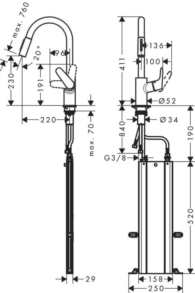 Смеситель для кухни Hansgrohe Focus M41 сталь 73880800 с выдвижной лейкой
