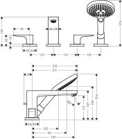 Смеситель на борт ванны Hansgrohe Metropol хром 74552000 с душевым гарнитуром