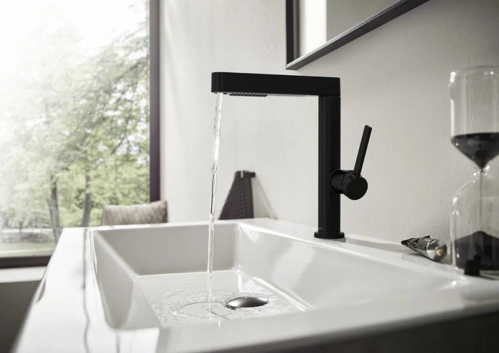 Змішувач для раковини Hansgrohe Finoris чорний матовий 76063670 з висувною лійкою