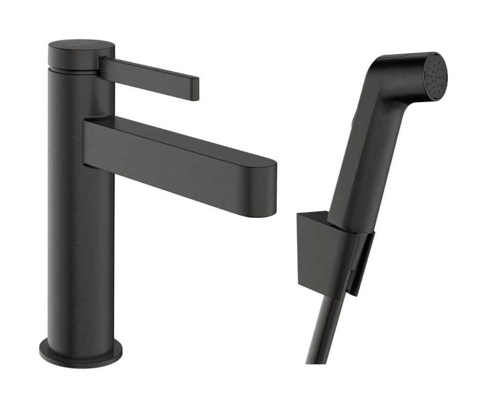 Змішувач для раковини Hansgrohe Finoris чорний матовий хром 76210340 з гігієнічним душем