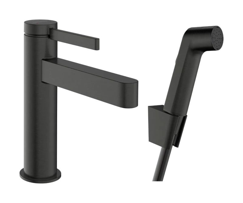 Змішувач для раковини Hansgrohe Finoris чорний матовий хром 76210340 з гігієнічним душем