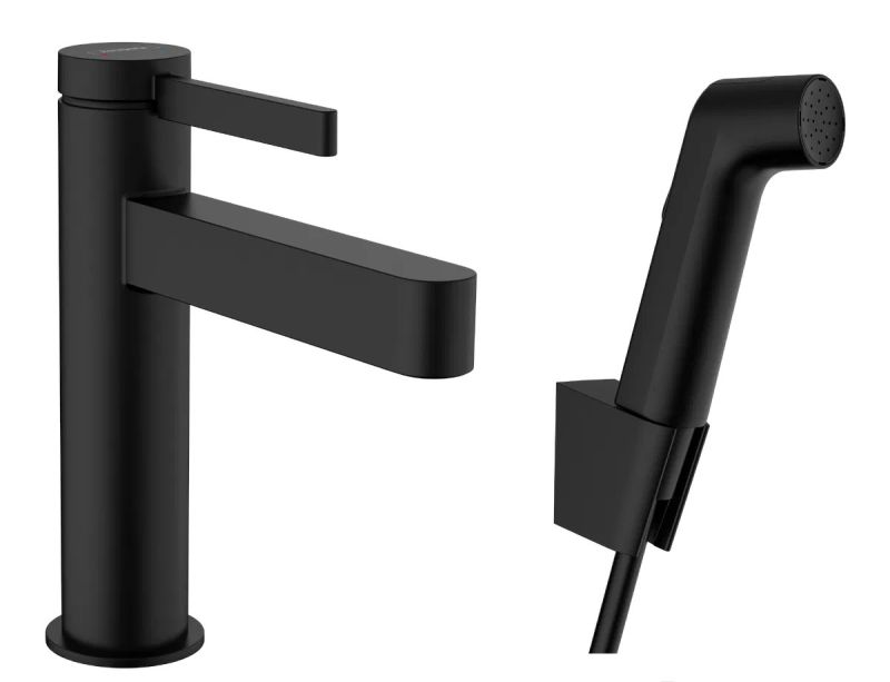Змішувач для раковини Hansgrohe Finoris чорний матовий 76210670 з гігієнічним душем