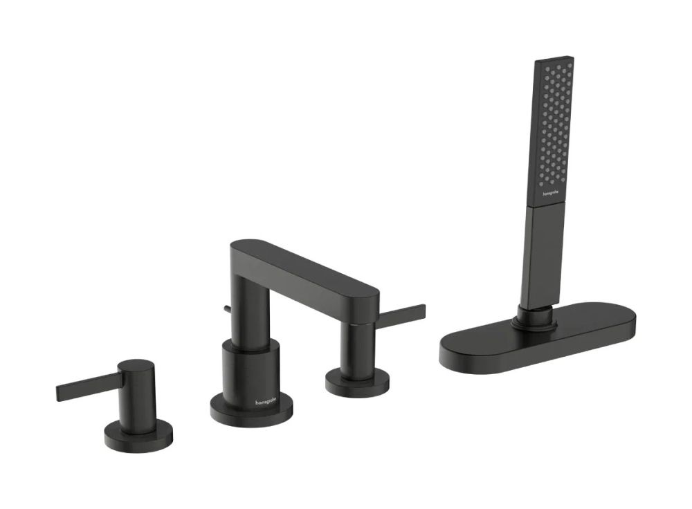Смеситель на борт ванны Hansgrohe Finoris черный матовый хром 76444340 с душевым гарнитуром