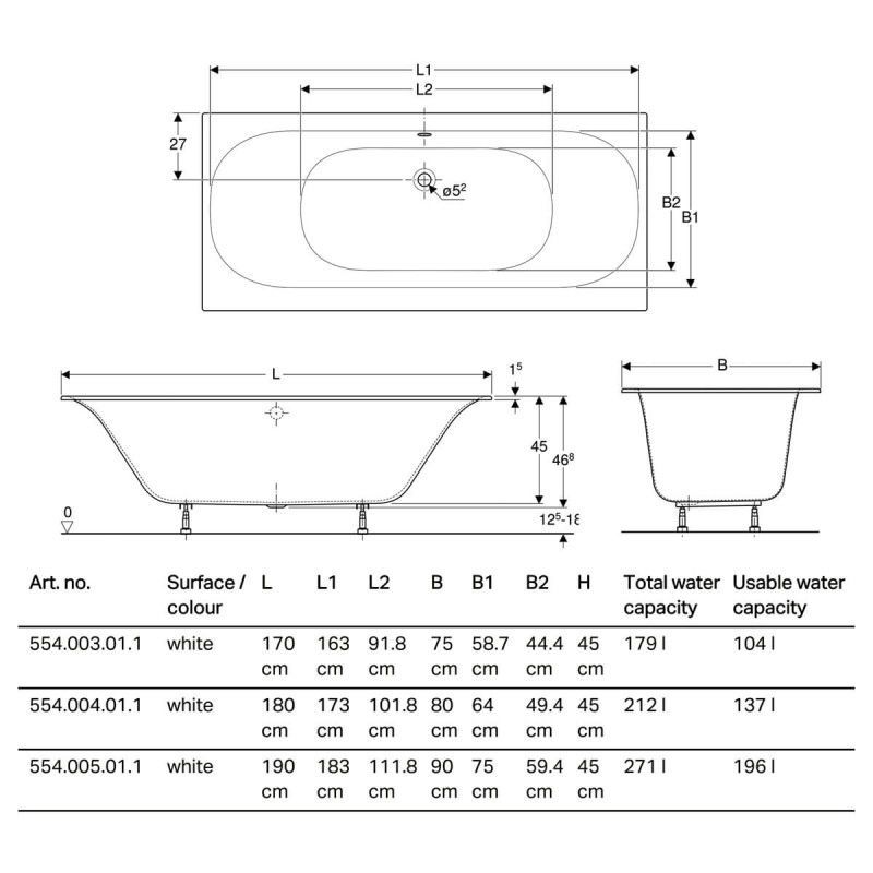 Ванна акрилова Geberit Soana Slim rim Duo 170х75 554.003.01.1