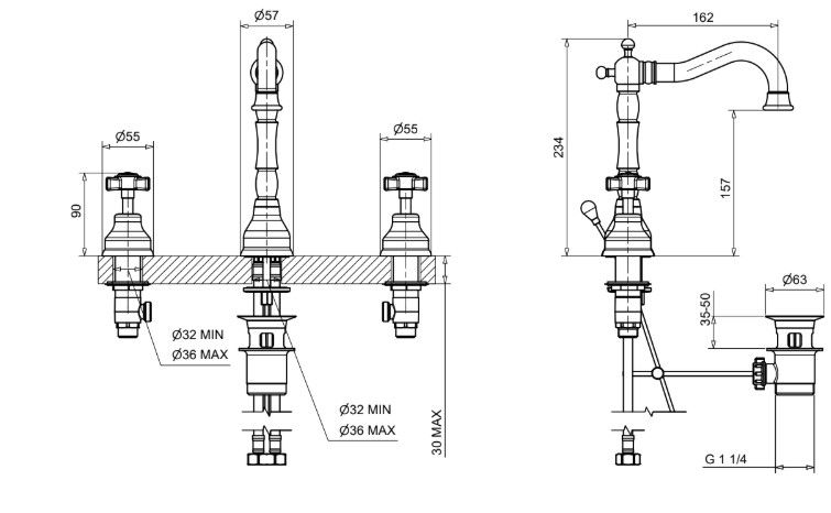 Змішувач для раковини Bugnatese Princeton мідь PRIRA812