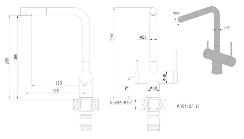 Змішувач для кухні Fabiano Fkm 3114 Ss антрацит/сталь 8231.401.0776 під фільтровану воду