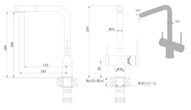 Смеситель для кухни Fabiano Fkm 3114 Ss золото глянцевый 8231.401.1014 под фильтрованную воду