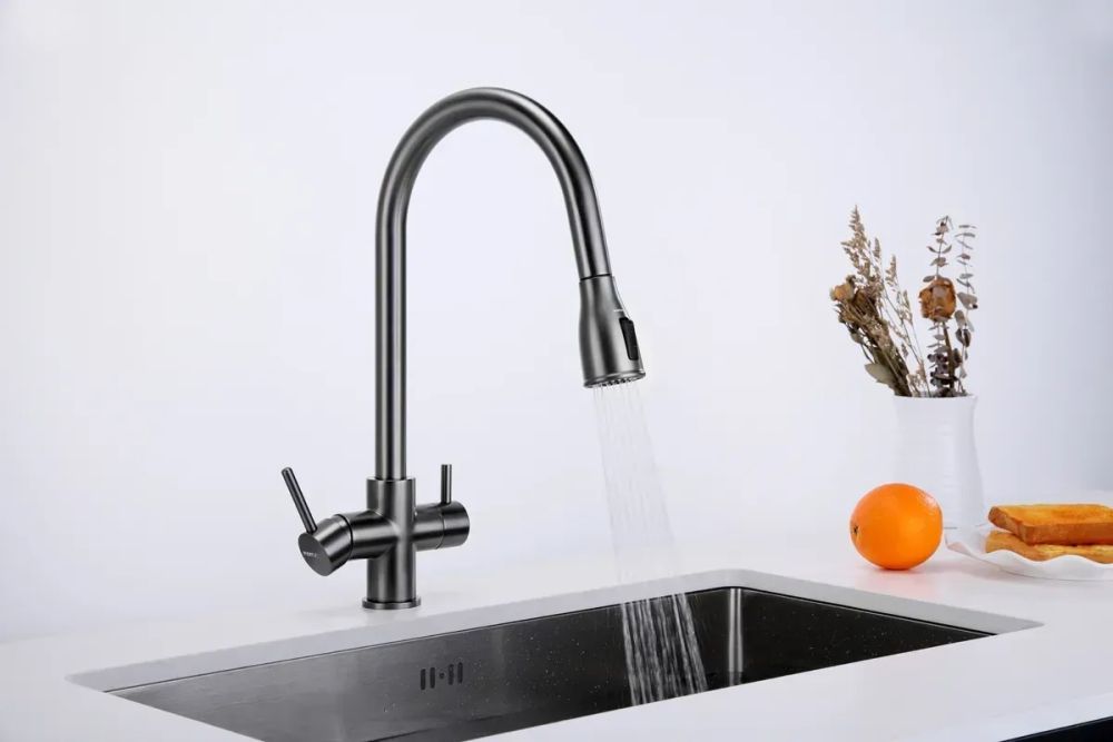 Змішувач для кухні Fabiano Fkm 3122 графіт матовий 8231.403.1150 під фільтровану воду з висувною лійкою
