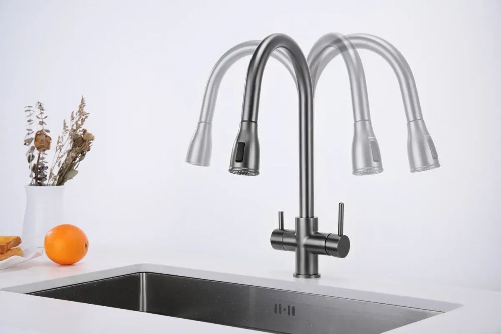 Змішувач для кухні Fabiano Fkm 3122 графіт матовий 8231.403.1150 під фільтровану воду з висувною лійкою