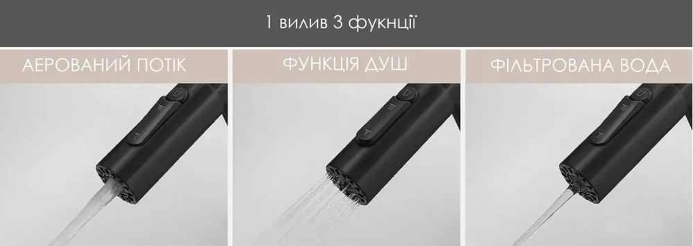 Змішувач для кухні Fabiano Fkm 3127 графіт матовий 8231.403.1909 під фільтровану воду з висувною лійкою