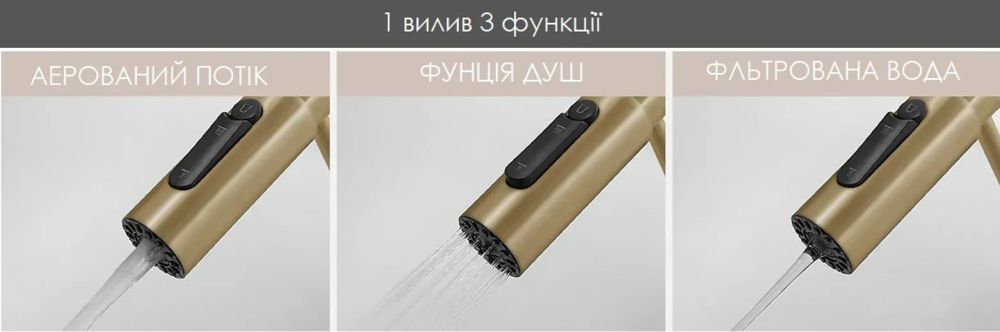 Змішувач для кухні Fabiano Fkm 3128 золото/чорний 8231.403.1910 під фільтровану воду з висувною лійкою