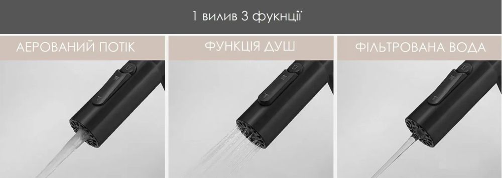 Змішувач для кухні Fabiano Fkm 3128 графіт/чорний 8231.403.1911 під фільтровану воду з висувною лійкою