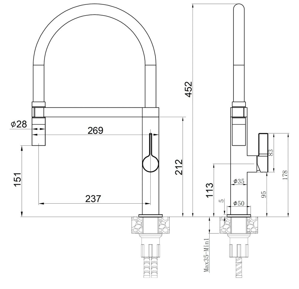 Смеситель для кухни Fabiano Fkm 68P Ss графит/черный 8232.401.1021