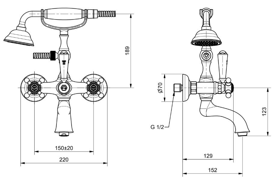 Змішувач для ванни Bugnatese Arcadia бронза ARCBR8300 із душовим гарнітуром