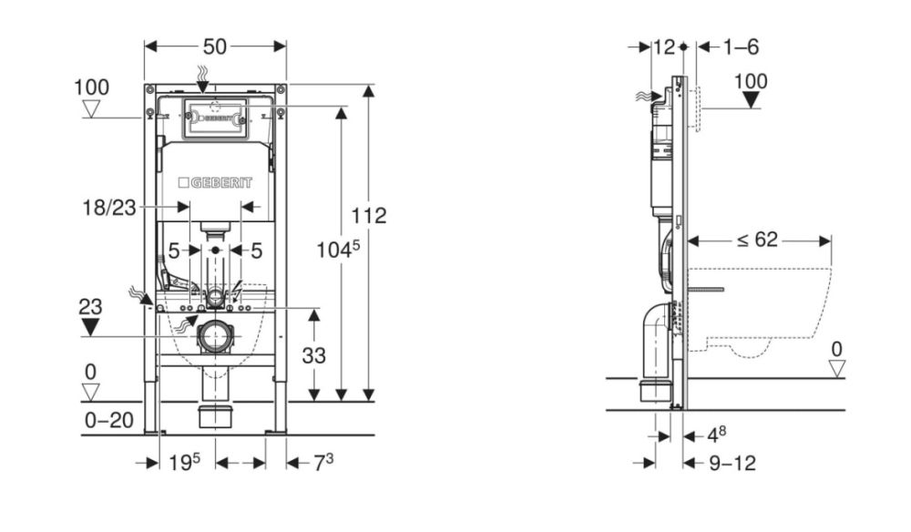 Інсталяція для унітазу Geberit Duofix Basic 458.133.21.3 з кнопкою Delta 01 хром глянсовий