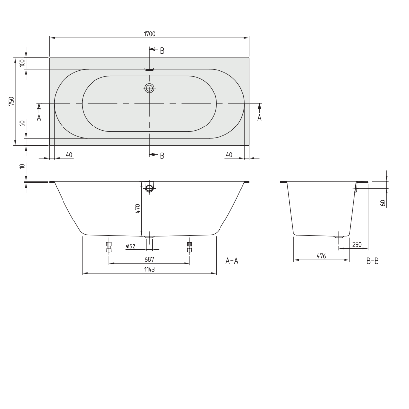 Ванна кварилова Villeroy & Boch Oberon 2.0 170x75 uBQ170OBR2DV-01