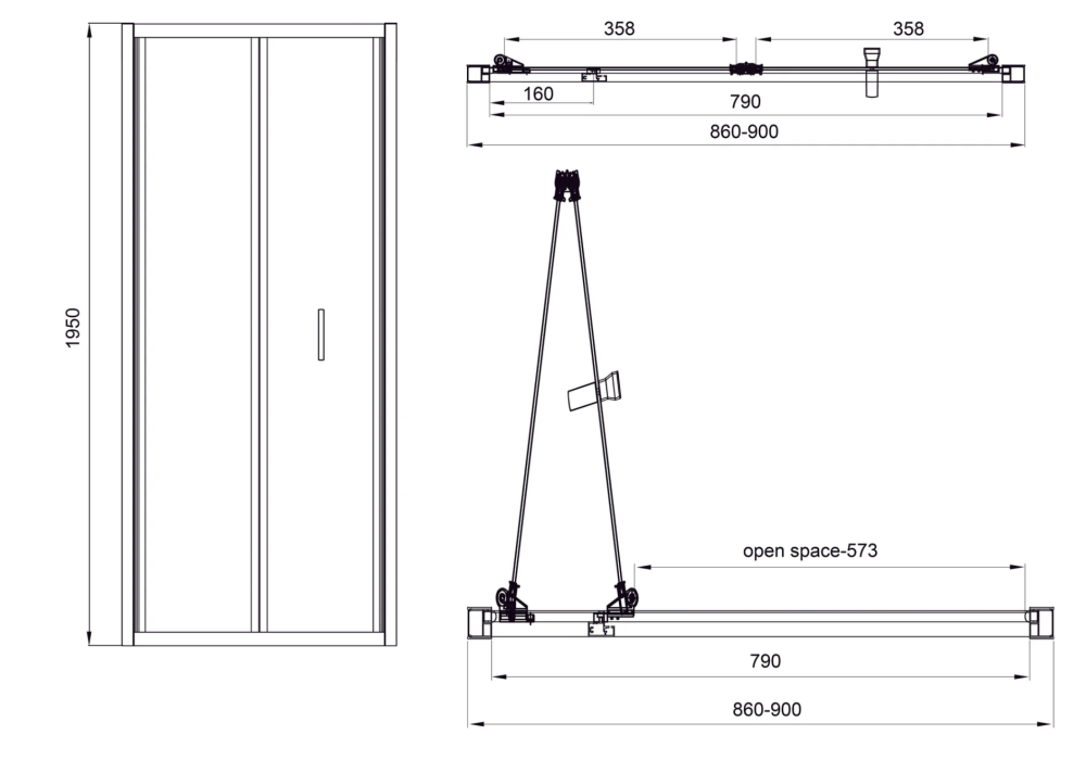 Душові двері Koller Pool Line Pro 90 см (Профіль - чорний, скло - прозоре) 1538172445