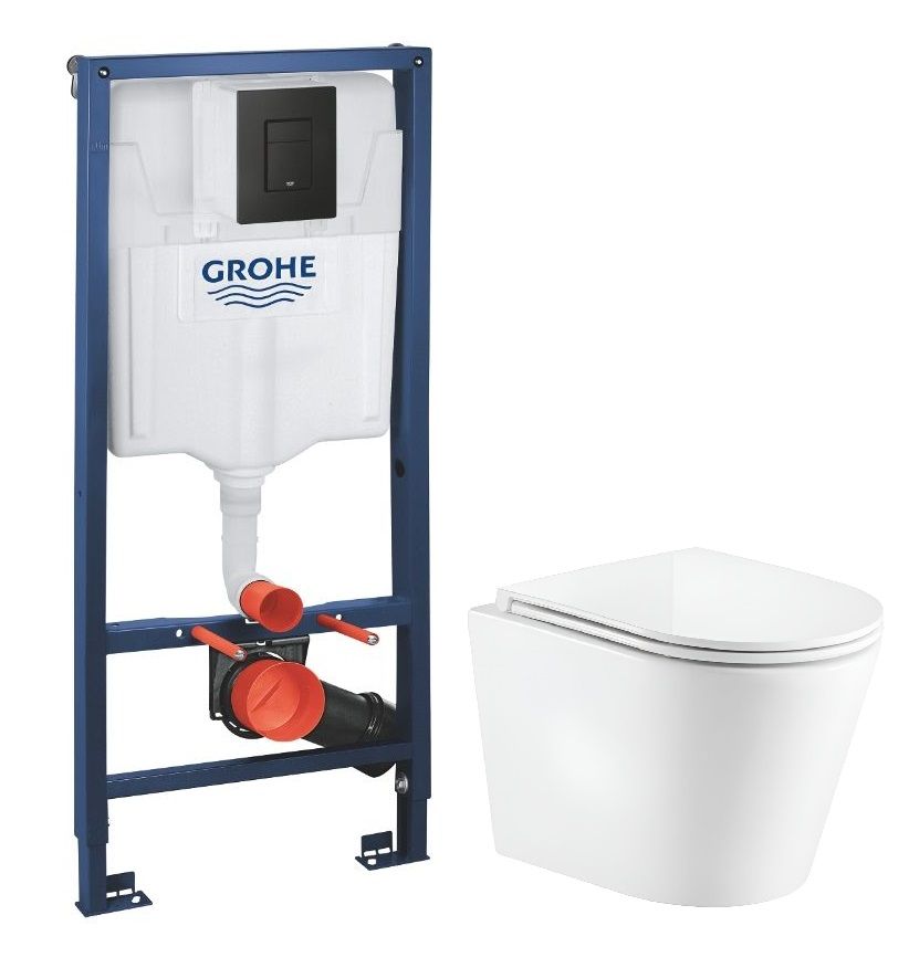 Інсталяція Grohe Solido 3 в 1 з чорною матовою клавішею 388112430 + підвісний унітаз Koller Pool Orion Tornado 3.0 OR-0515-RQ3 із сидінням Soft Close