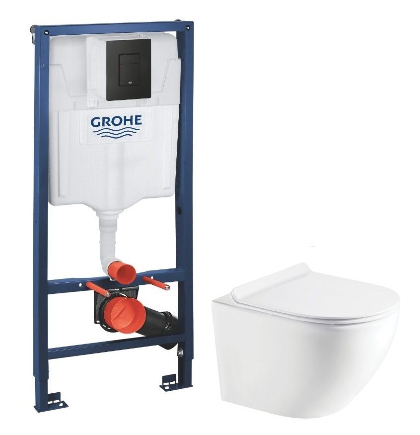 Інсталяція Grohe Solido 3 в 1 із чорною матовою клавішою 388112430 + Унітаз підвісний Koller Pool Round Smart Tornado 3.0 RN-0490-RQ3 із сидінням Soft Close