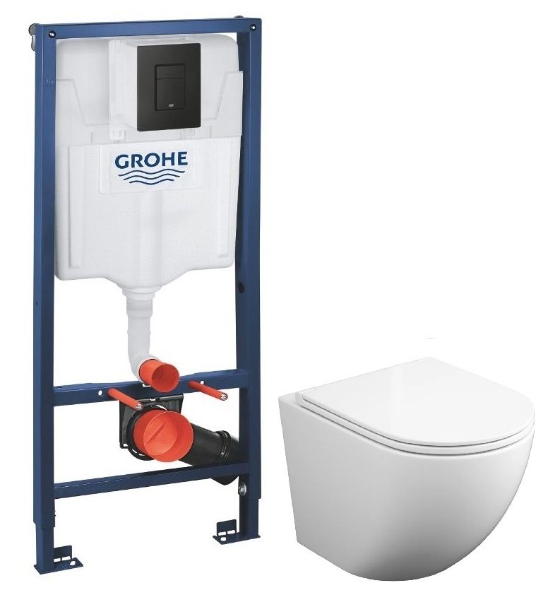 Інсталяція Grohe Solido 3 в 1 з чорною матовою клавішою 388112430 + Унітаз підвісний Koller Pool Round Smart Tornado 3.0 RN-0520-RQ3 із сидінням Soft Close