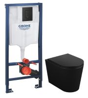 Инсталляция Grohe Solido 3 в 1 с черной матовой клавишей 388112430 + Унитаз подвесной Koller Pool Orion черный матовый 1820550698 с сиденьем Soft Close