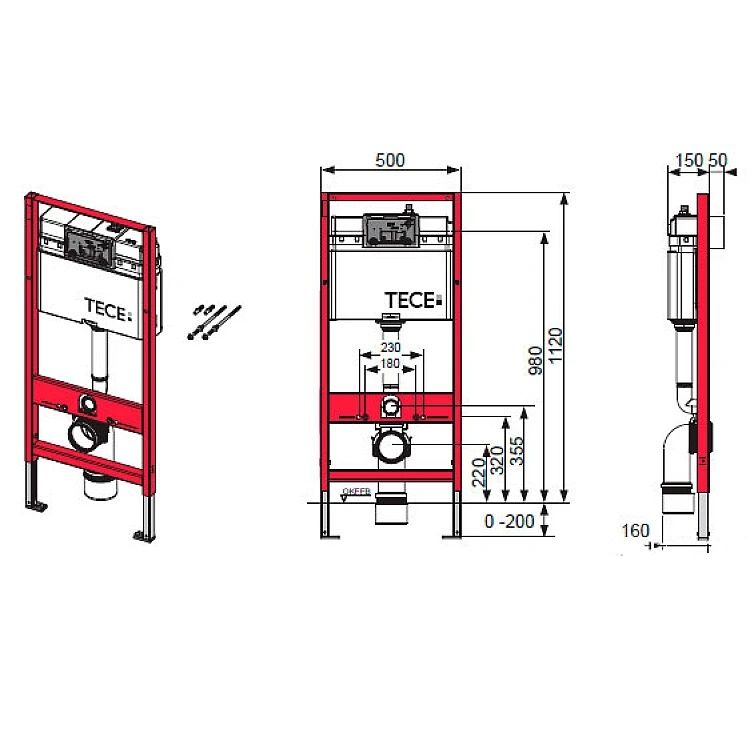Инсталляция для унитаза TECE Base 9400405 с клавишей