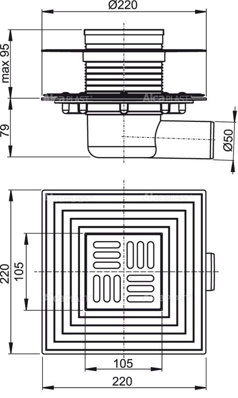 Трап для душу AlcaPlast APV1324 з решіткою
