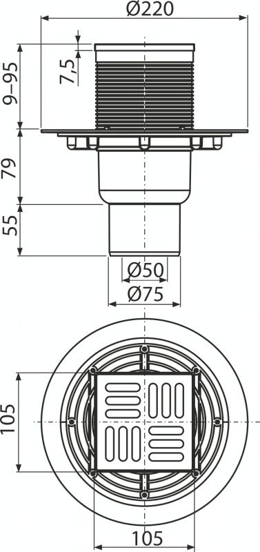 Трап для душу AlcaPlast APV201 з решіткою