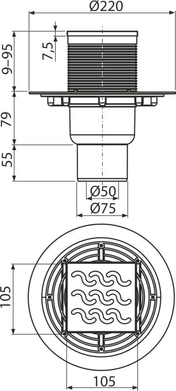 Трап для душу AlcaPlast APV202 з решіткою