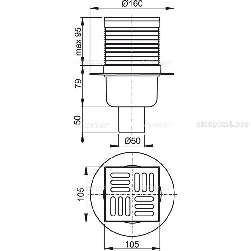 Трап для душу AlcaPlast APV32Black з решіткою