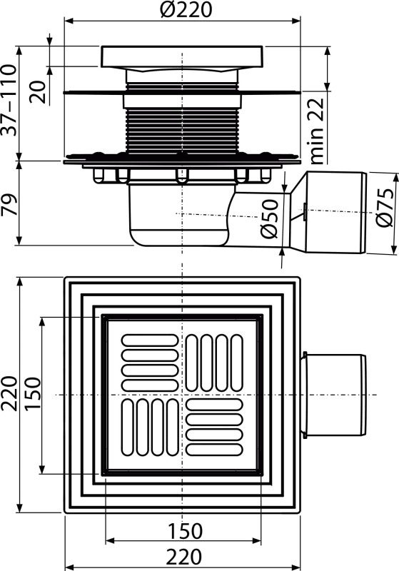 Трап для душу AlcaPlast APV3444 з решіткою