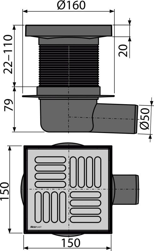Трап для душу AlcaPlast APV5411 з решіткою