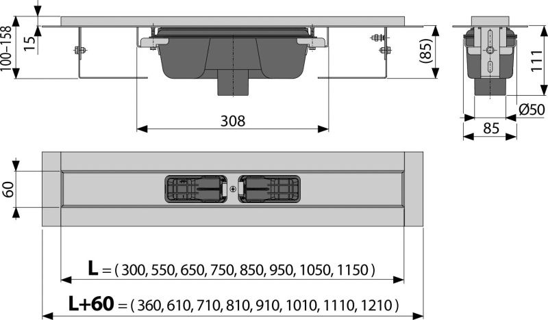 Душевой канал AlcaPlast APZ1001-1050 без решетки