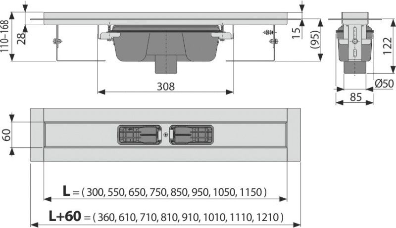 Душовий канал AlcaPlast APZ1006-750 без решітки