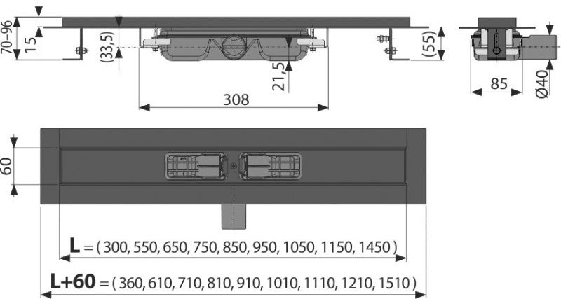 Душовий канал AlcaPlast APZ101BLACK-1450 без решітки