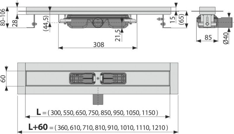 Душовий канал AlcaPlast APZ106-300 без решітки