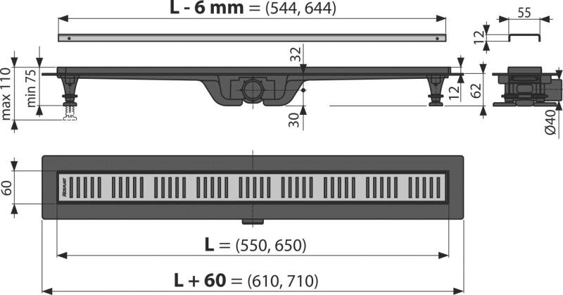 Душовий канал AlcaPlast APZ10BLACK-950BRASS з решіткою