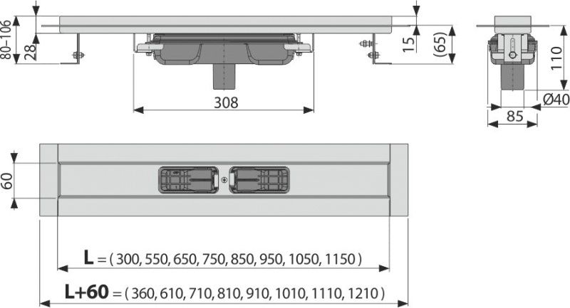 Душовий канал AlcaPlast APZ1106-850 без решітки