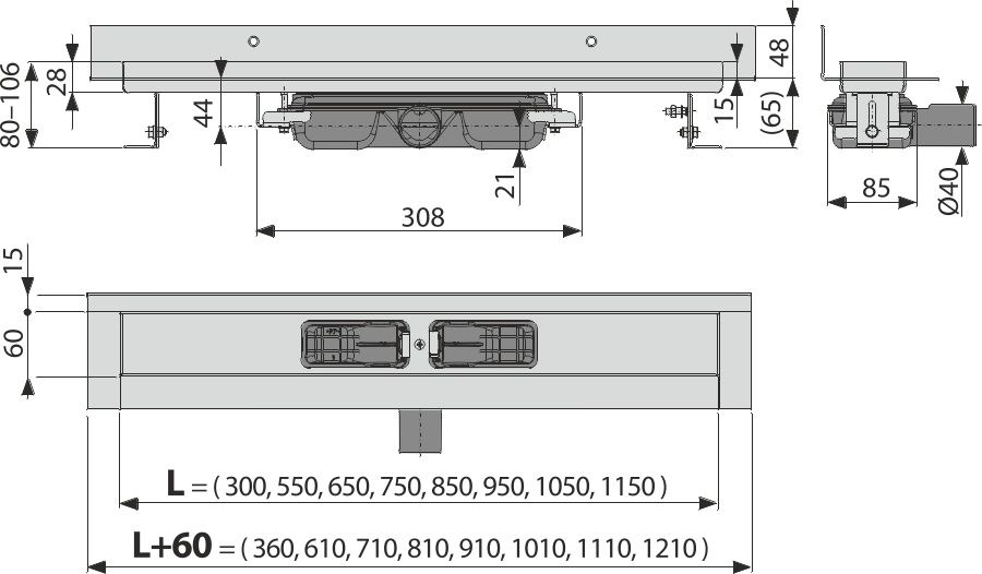 Душовий канал AlcaPlast APZ116-850 без решітки