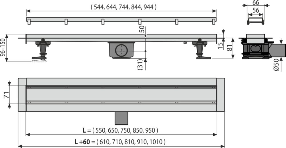 Душовий канал AlcaPlast APZ13-DOUBLE9-750 з решіткою під плитку